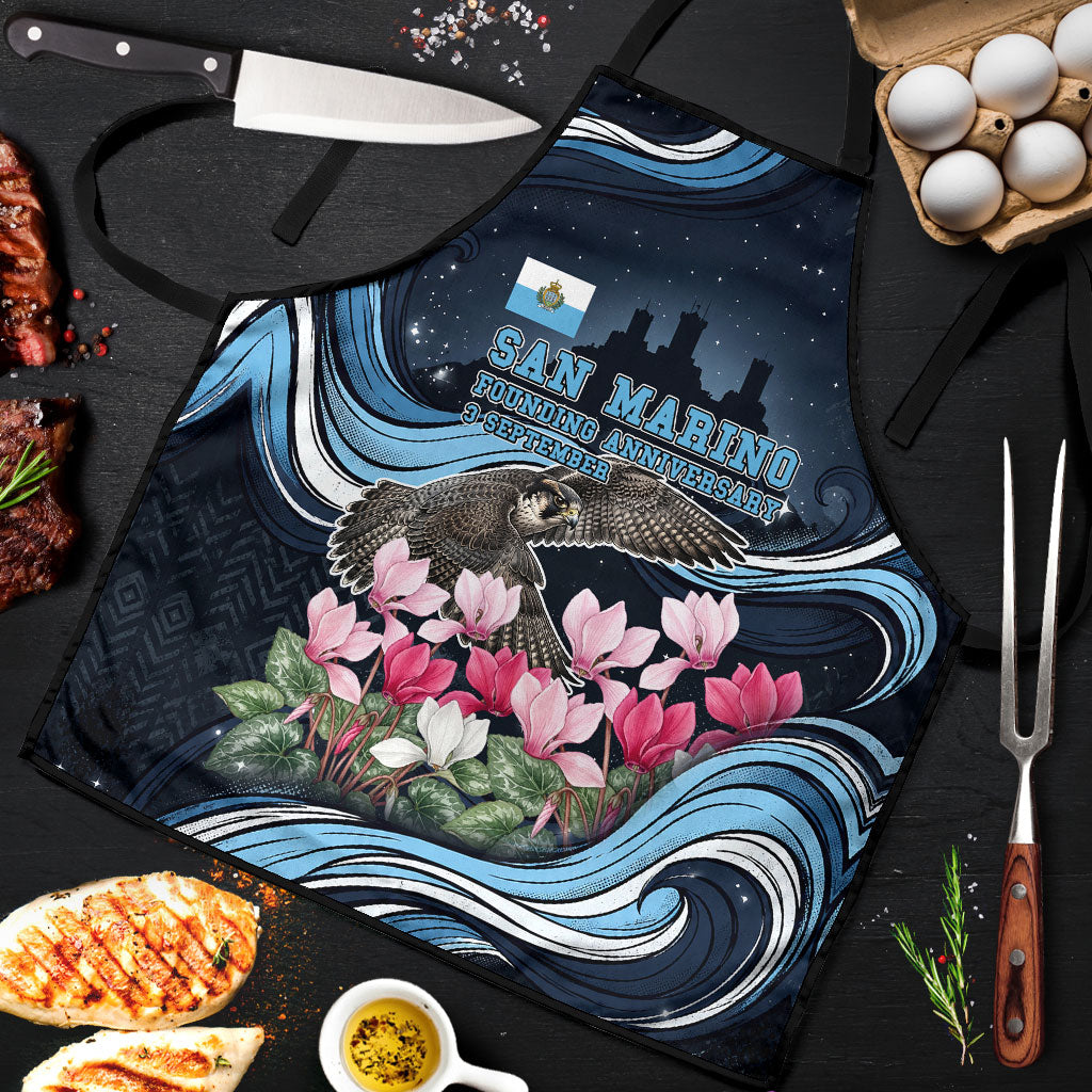 San Marino Founding Anniversary Apron Freedom Peregrine Falcon - Cyclamen Flowers Towers Flag