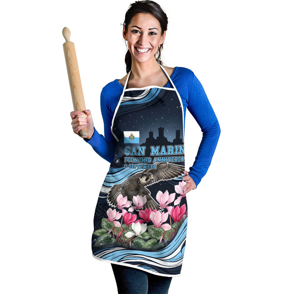 San Marino Founding Anniversary Apron Freedom Peregrine Falcon - Cyclamen Flowers Towers Flag