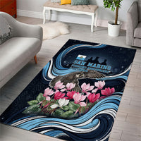 San Marino Founding Anniversary Area Rug Freedom Peregrine Falcon - Cyclamen Flowers Towers Flag