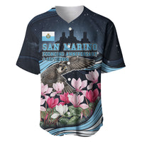 San Marino Founding Anniversary Baseball Jersey Freedom Peregrine Falcon - Cyclamen Flowers Towers Flag