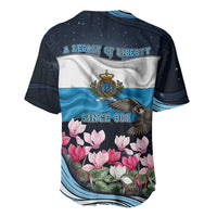 San Marino Founding Anniversary Baseball Jersey Freedom Peregrine Falcon - Cyclamen Flowers Towers Flag