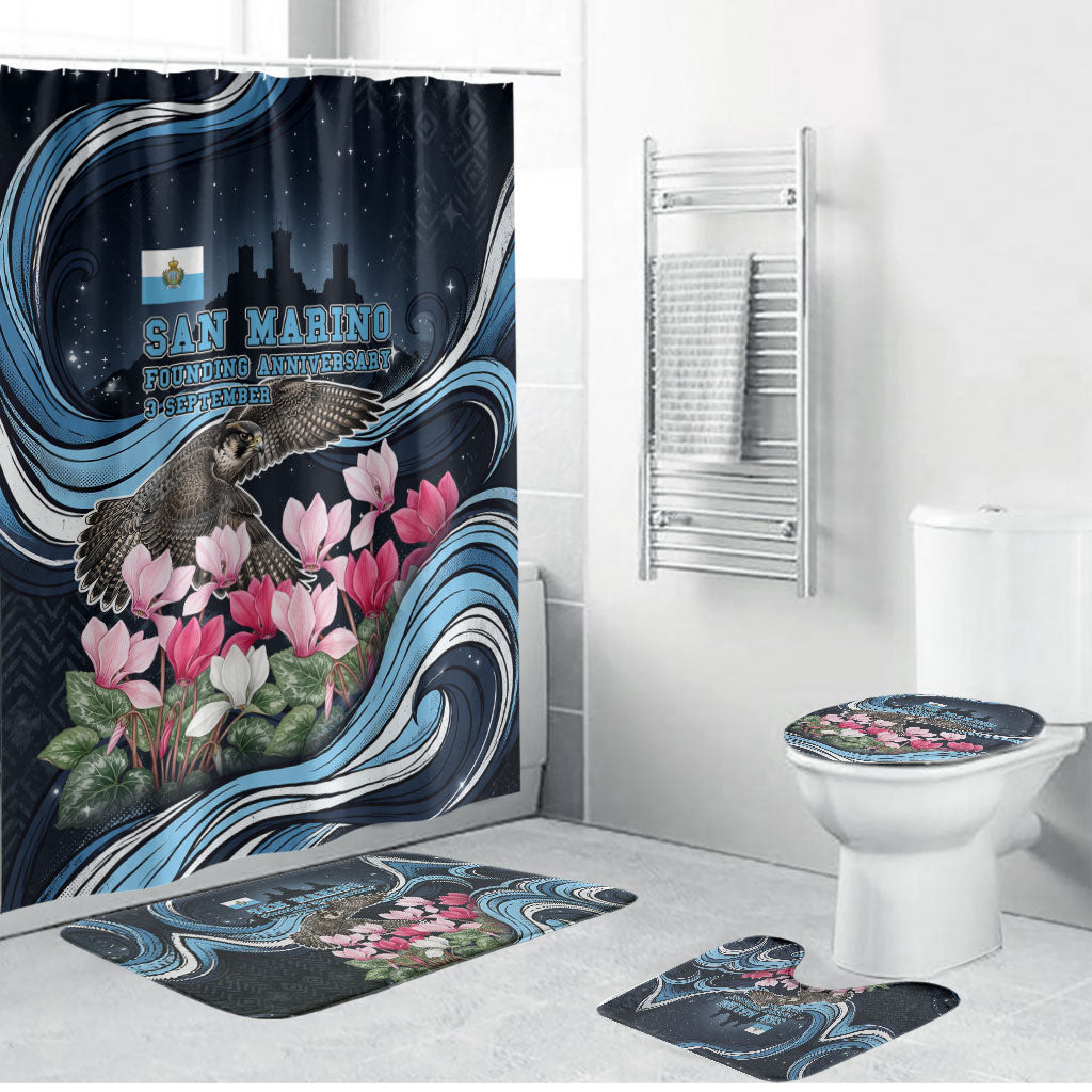 San Marino Founding Anniversary Bathroom Set Freedom Peregrine Falcon - Cyclamen Flowers Towers Flag