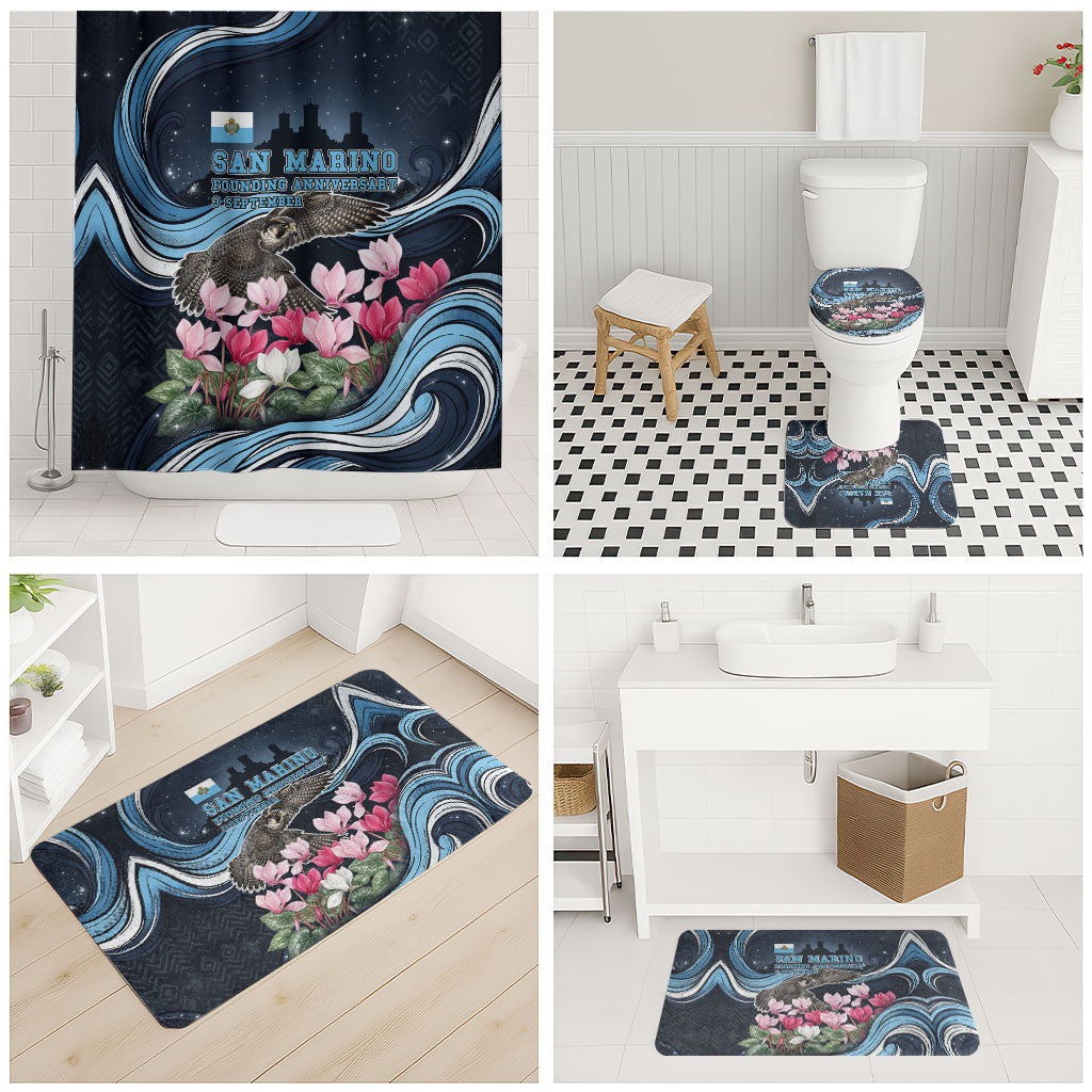 San Marino Founding Anniversary Bathroom Set Freedom Peregrine Falcon - Cyclamen Flowers Towers Flag