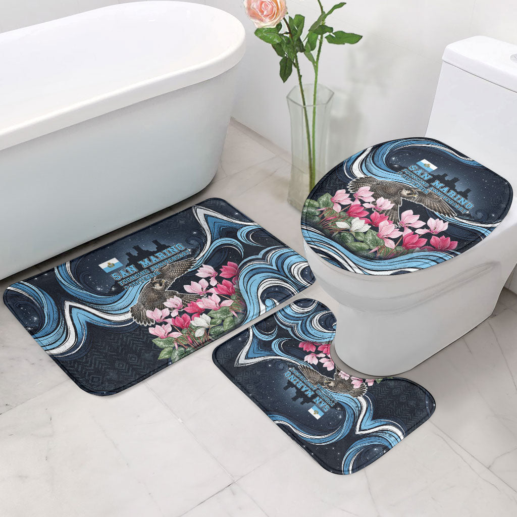 San Marino Founding Anniversary Bathroom Set Freedom Peregrine Falcon - Cyclamen Flowers Towers Flag