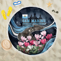San Marino Founding Anniversary Beach Blanket Freedom Peregrine Falcon - Cyclamen Flowers Towers Flag