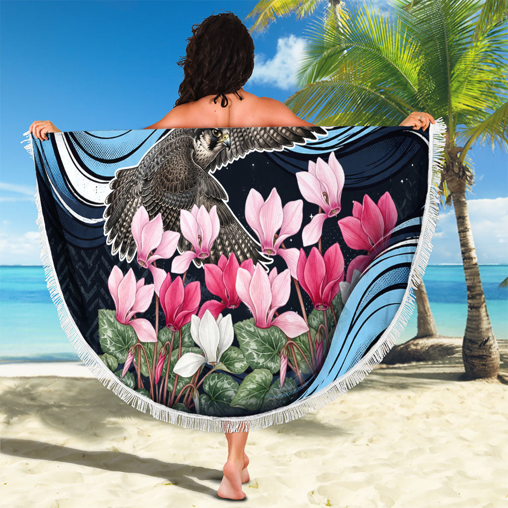 San Marino Founding Anniversary Beach Blanket Freedom Peregrine Falcon - Cyclamen Flowers Towers Flag