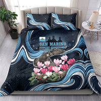 San Marino Founding Anniversary Bedding Set Freedom Peregrine Falcon - Cyclamen Flowers Towers Flag