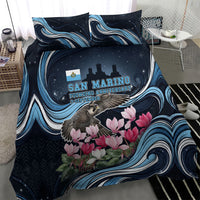 San Marino Founding Anniversary Bedding Set Freedom Peregrine Falcon - Cyclamen Flowers Towers Flag