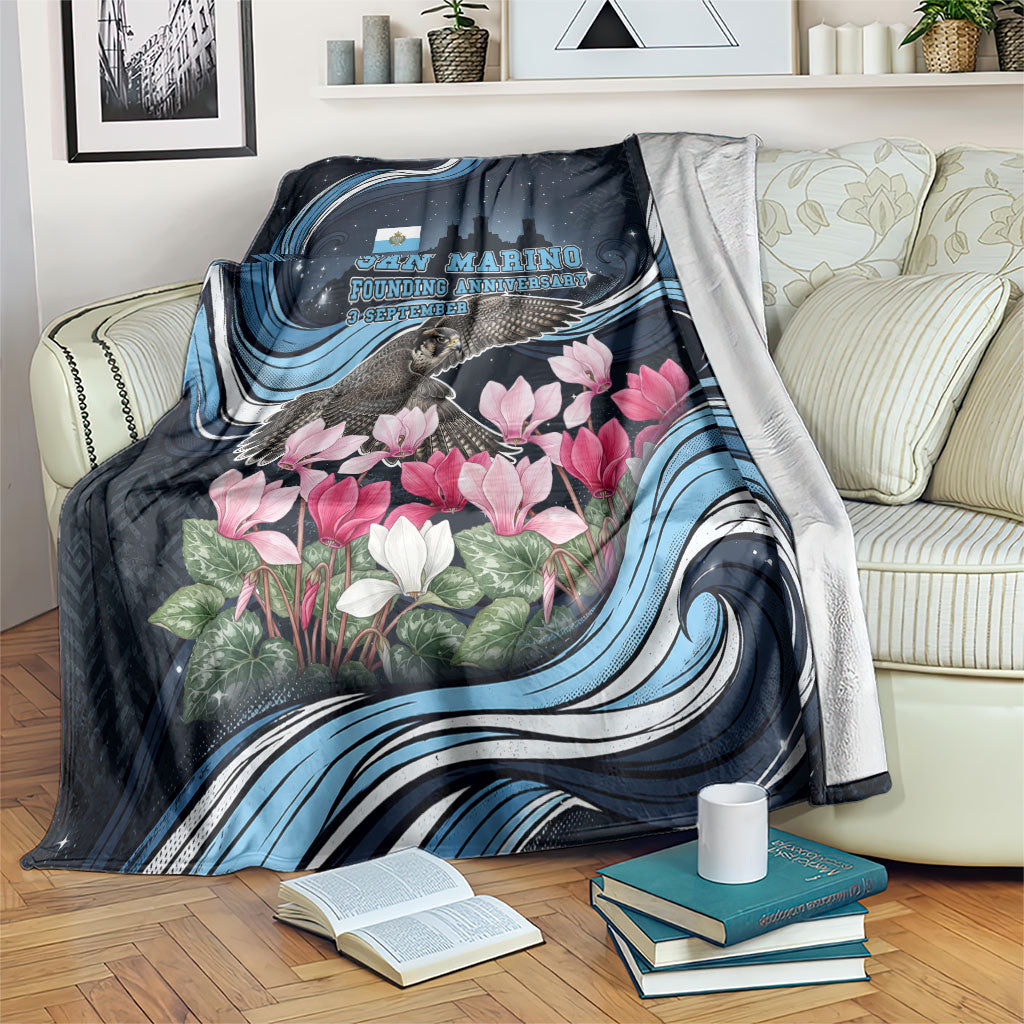 San Marino Founding Anniversary Blanket Freedom Peregrine Falcon - Cyclamen Flowers Towers Flag