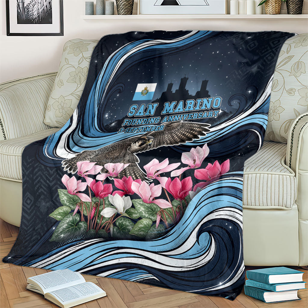 San Marino Founding Anniversary Blanket Freedom Peregrine Falcon - Cyclamen Flowers Towers Flag