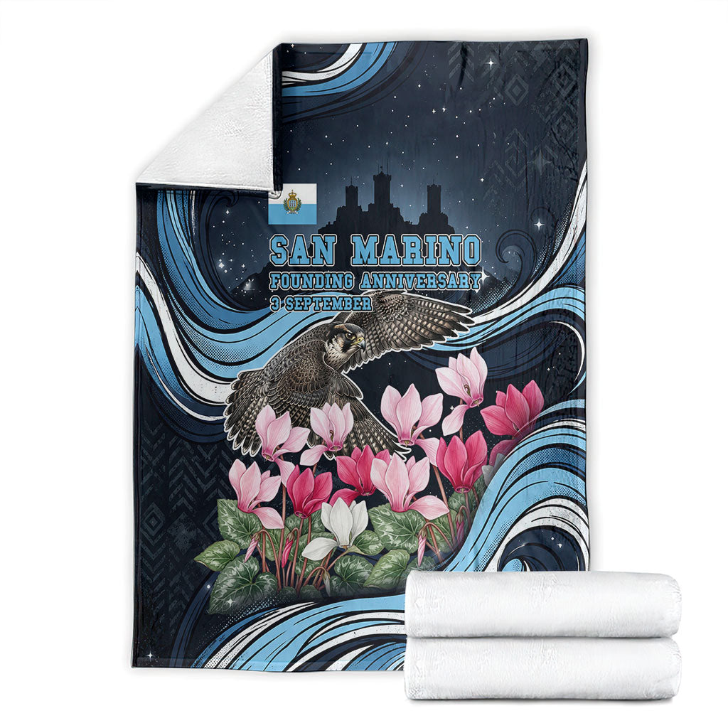 San Marino Founding Anniversary Blanket Freedom Peregrine Falcon - Cyclamen Flowers Towers Flag