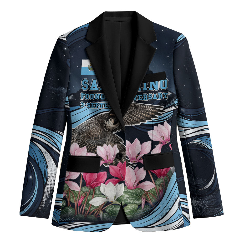 San Marino Founding Anniversary Blazer Freedom Peregrine Falcon - Cyclamen Flowers Towers Flag