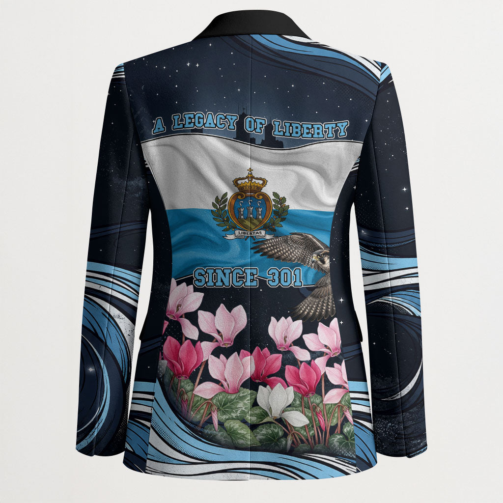 San Marino Founding Anniversary Blazer Freedom Peregrine Falcon - Cyclamen Flowers Towers Flag