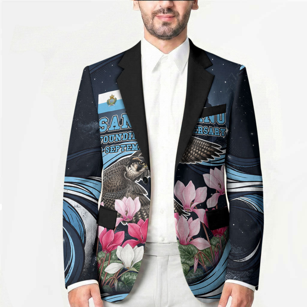 San Marino Founding Anniversary Blazer Freedom Peregrine Falcon - Cyclamen Flowers Towers Flag