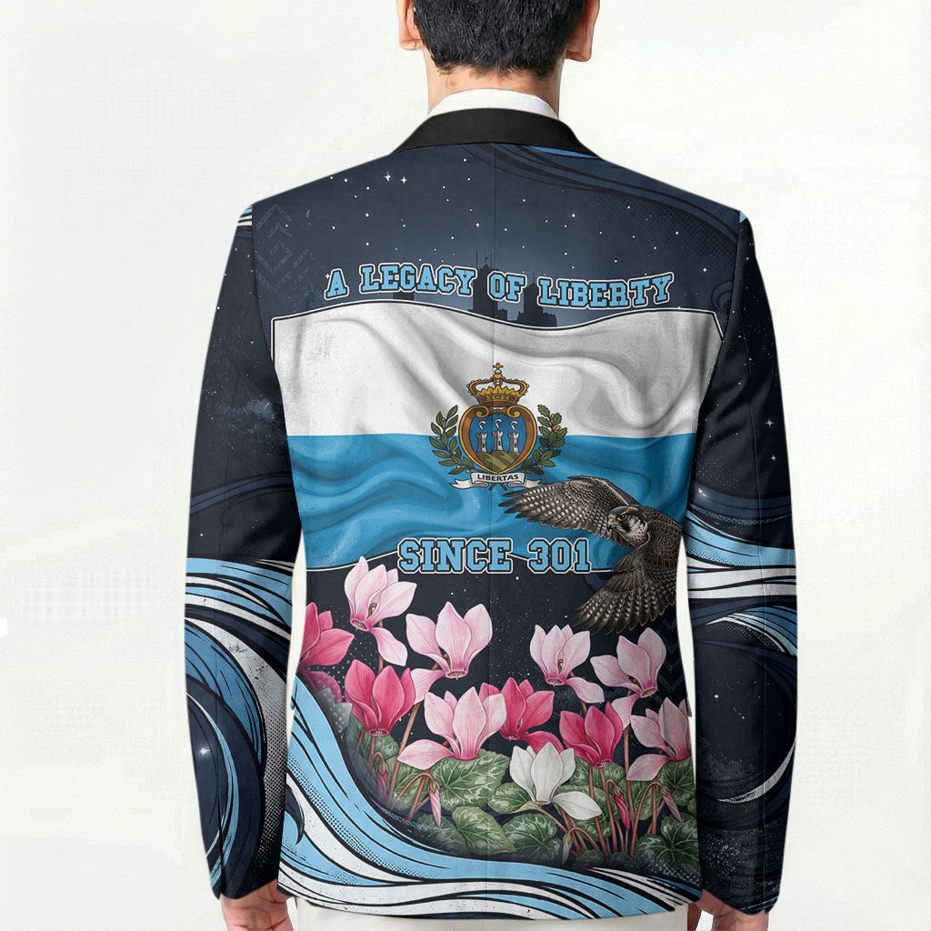 San Marino Founding Anniversary Blazer Freedom Peregrine Falcon - Cyclamen Flowers Towers Flag