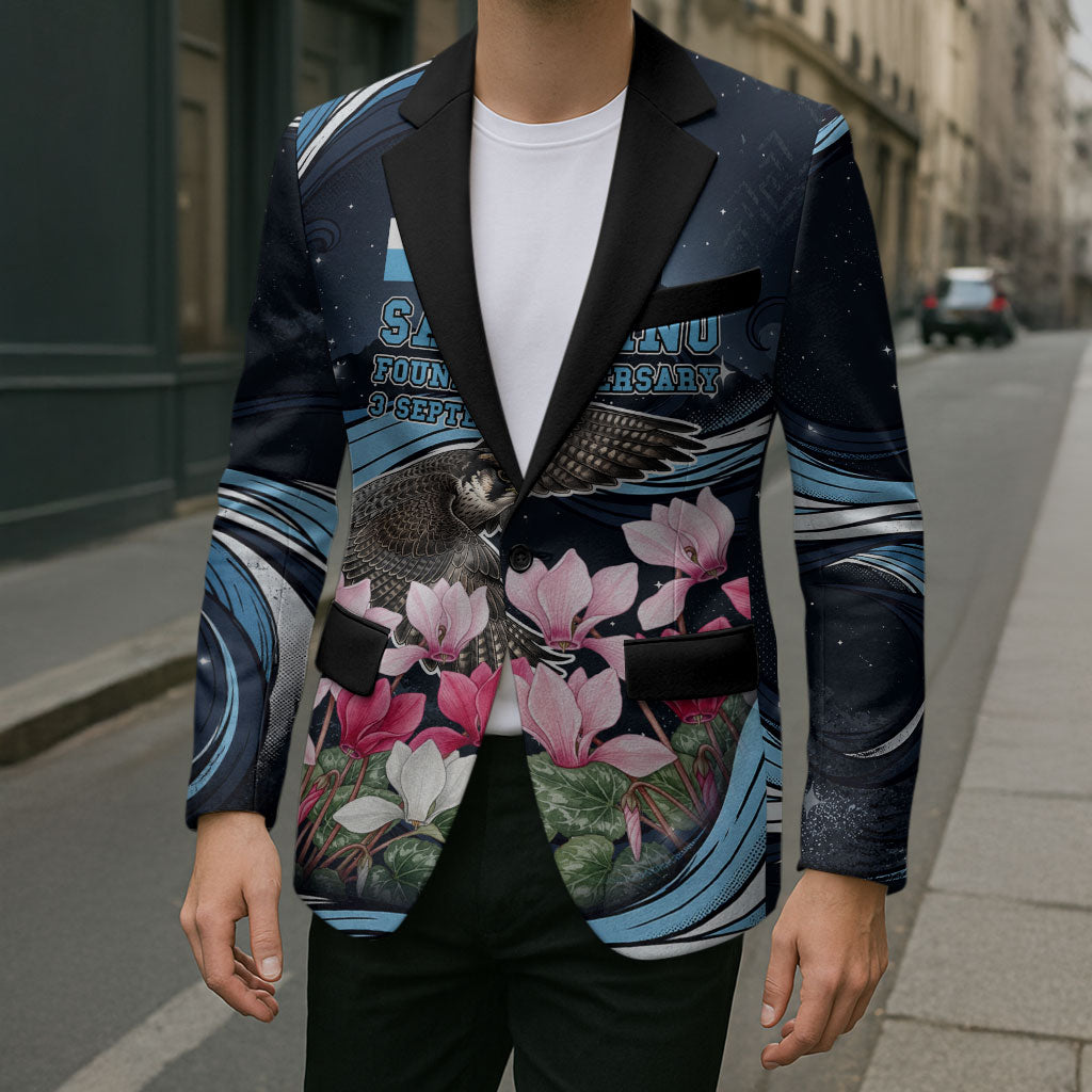 San Marino Founding Anniversary Blazer Freedom Peregrine Falcon - Cyclamen Flowers Towers Flag