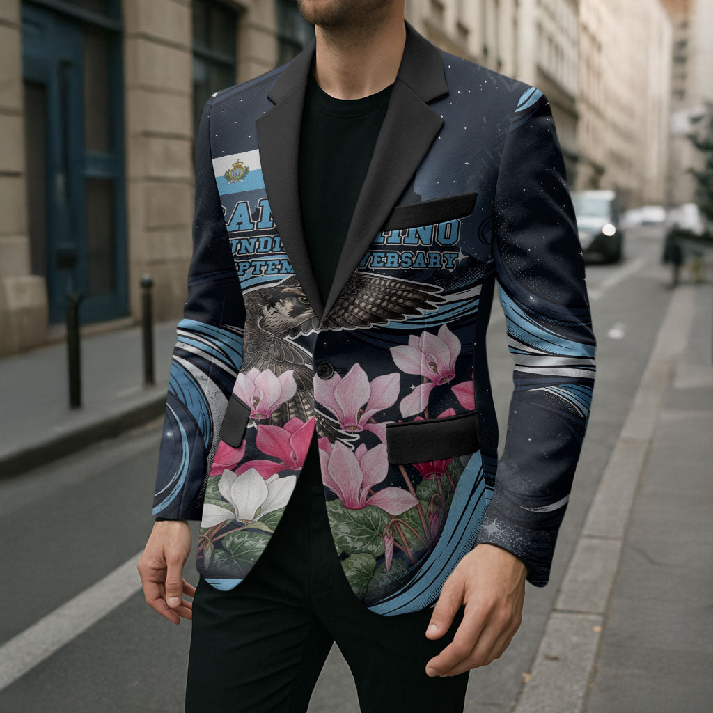 San Marino Founding Anniversary Blazer Freedom Peregrine Falcon - Cyclamen Flowers Towers Flag