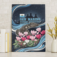 San Marino Founding Anniversary Canvas Wall Art Freedom Peregrine Falcon - Cyclamen Flowers Towers Flag