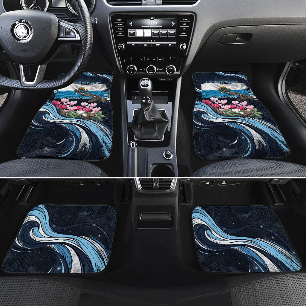 San Marino Founding Anniversary Car Mats Freedom Peregrine Falcon - Cyclamen Flowers Towers Flag