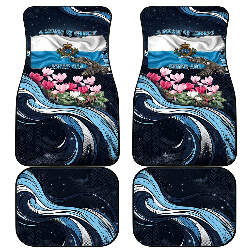 San Marino Founding Anniversary Car Mats Freedom Peregrine Falcon - Cyclamen Flowers Towers Flag