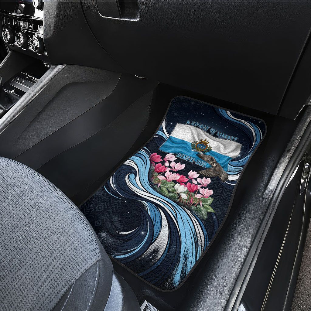 San Marino Founding Anniversary Car Mats Freedom Peregrine Falcon - Cyclamen Flowers Towers Flag