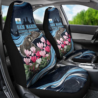 San Marino Founding Anniversary Car Seat Cover Freedom Peregrine Falcon - Cyclamen Flowers Towers Flag