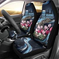 San Marino Founding Anniversary Car Seat Cover Freedom Peregrine Falcon - Cyclamen Flowers Towers Flag