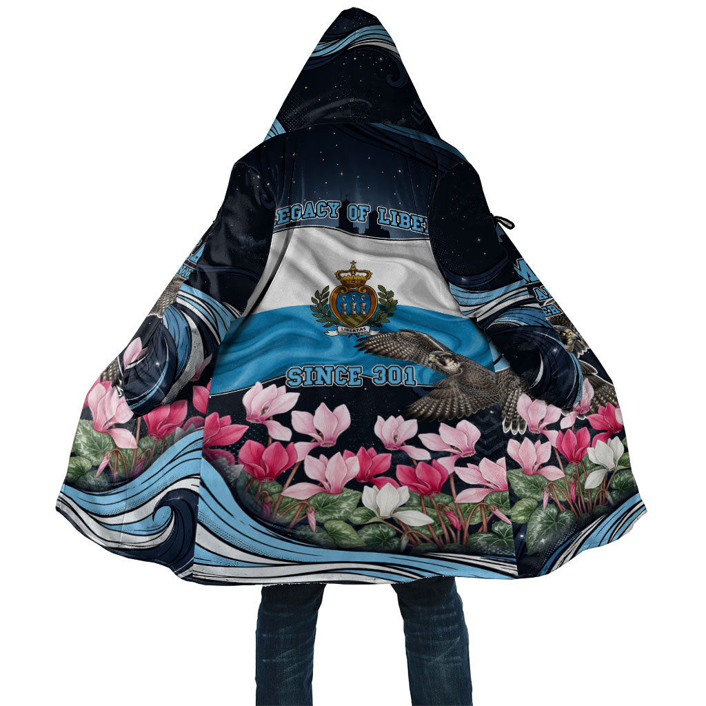San Marino Founding Anniversary Cloak Freedom Peregrine Falcon - Cyclamen Flowers Towers Flag