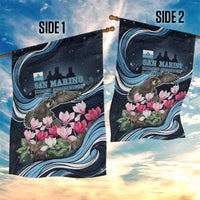 San Marino Founding Anniversary Garden Flag Freedom Peregrine Falcon - Cyclamen Flowers Towers Flag