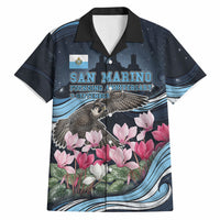 San Marino Founding Anniversary Hawaiian Shirt Freedom Peregrine Falcon - Cyclamen Flowers Towers Flag