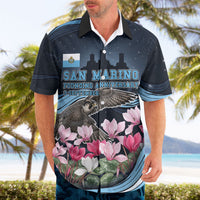 San Marino Founding Anniversary Hawaiian Shirt Freedom Peregrine Falcon - Cyclamen Flowers Towers Flag
