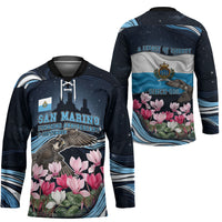 San Marino Founding Anniversary Hockey Jersey Freedom Peregrine Falcon - Cyclamen Flowers Towers Flag