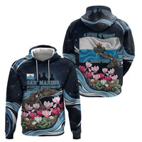 San Marino Founding Anniversary Hoodie Freedom Peregrine Falcon - Cyclamen Flowers Towers Flag