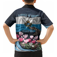 San Marino Founding Anniversary Kid Hawaiian Shirt Freedom Peregrine Falcon - Cyclamen Flowers Towers Flag