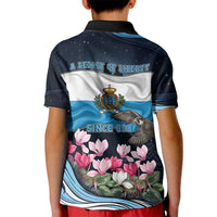 San Marino Founding Anniversary Kid Polo Shirt Freedom Peregrine Falcon - Cyclamen Flowers Towers Flag