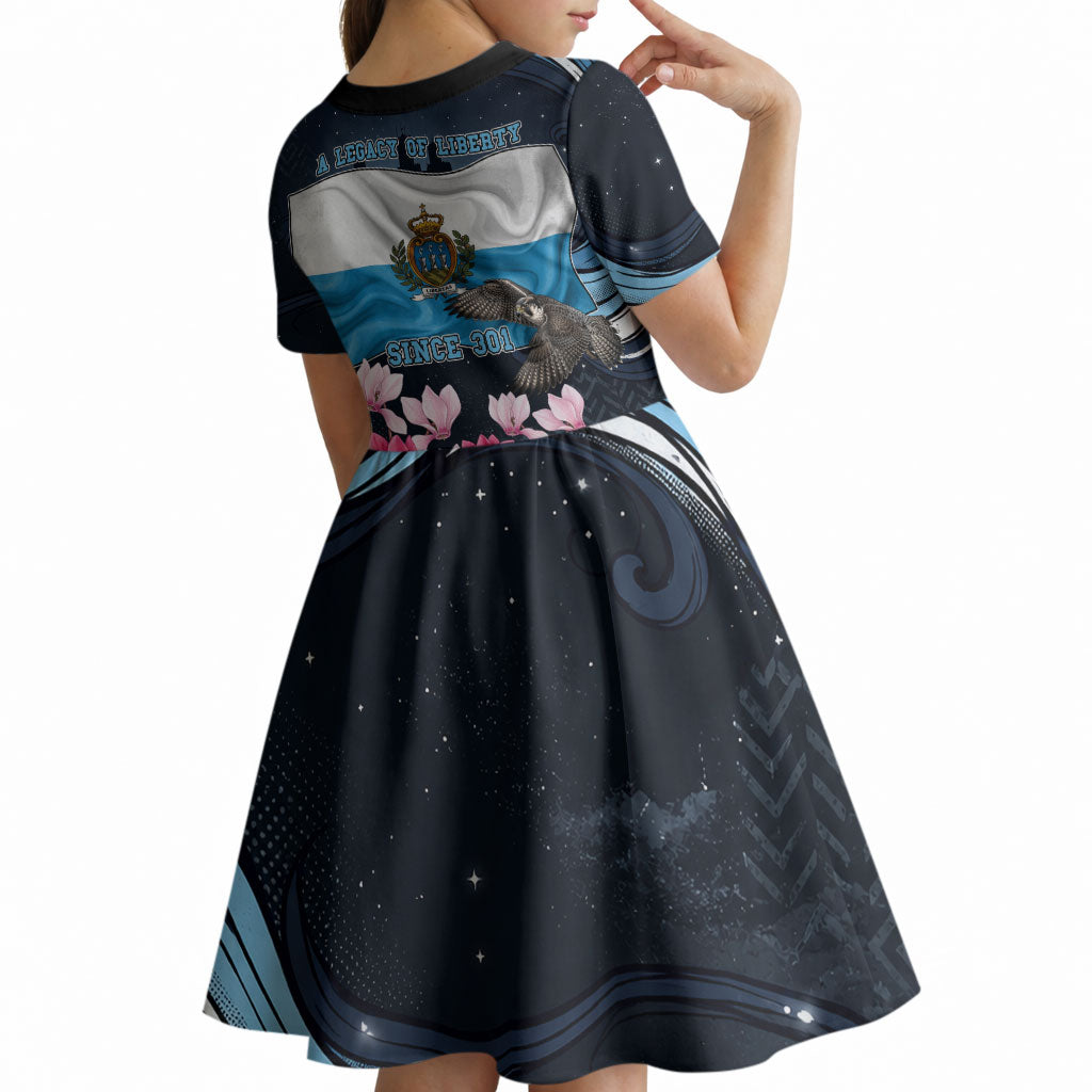 San Marino Founding Anniversary Kid Short Sleeve Dress Freedom Peregrine Falcon - Cyclamen Flowers Towers Flag