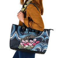 San Marino Founding Anniversary Leather Tote Bag Freedom Peregrine Falcon - Cyclamen Flowers Towers Flag