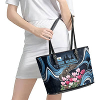 San Marino Founding Anniversary Leather Tote Bag Freedom Peregrine Falcon - Cyclamen Flowers Towers Flag