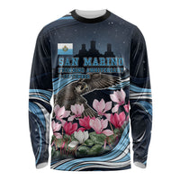 San Marino Founding Anniversary Long Sleeve Shirt Freedom Peregrine Falcon - Cyclamen Flowers Towers Flag