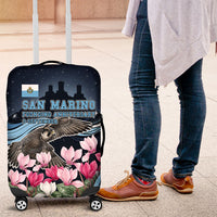San Marino Founding Anniversary Luggage Cover Freedom Peregrine Falcon - Cyclamen Flowers Towers Flag