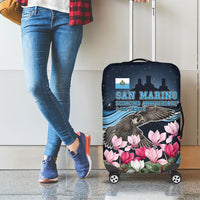 San Marino Founding Anniversary Luggage Cover Freedom Peregrine Falcon - Cyclamen Flowers Towers Flag