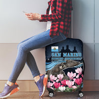 San Marino Founding Anniversary Luggage Cover Freedom Peregrine Falcon - Cyclamen Flowers Towers Flag