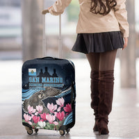 San Marino Founding Anniversary Luggage Cover Freedom Peregrine Falcon - Cyclamen Flowers Towers Flag