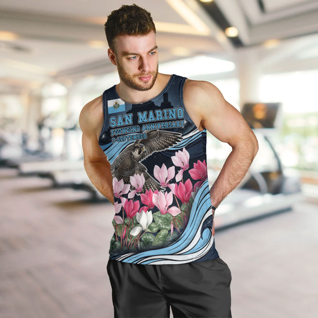 San Marino Founding Anniversary Men Tank Top Freedom Peregrine Falcon - Cyclamen Flowers Towers Flag