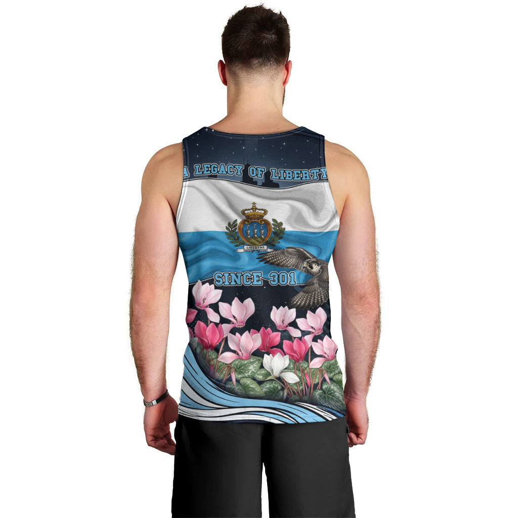 San Marino Founding Anniversary Men Tank Top Freedom Peregrine Falcon - Cyclamen Flowers Towers Flag