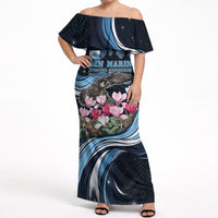 San Marino Founding Anniversary Off Shoulder Maxi Dress Freedom Peregrine Falcon - Cyclamen Flowers Towers Flag