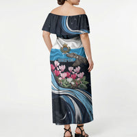 San Marino Founding Anniversary Off Shoulder Maxi Dress Freedom Peregrine Falcon - Cyclamen Flowers Towers Flag