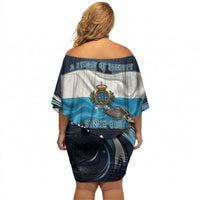 San Marino Founding Anniversary Off Shoulder Short Dress Freedom Peregrine Falcon - Cyclamen Flowers Towers Flag