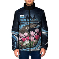 San Marino Founding Anniversary Padded Jacket Freedom Peregrine Falcon - Cyclamen Flowers Towers Flag