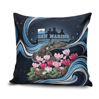 San Marino Founding Anniversary Pillow Cover Freedom Peregrine Falcon - Cyclamen Flowers Towers Flag